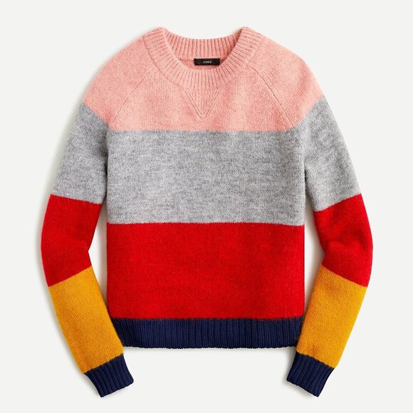 J. Crew Colorblock Crewneck Sweater Wool Blend in Heather Rose Graphite Multi XL - Picture 1 of 12